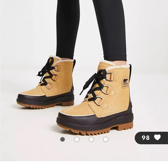 Sorel Tivoli II Tan Brown Suede Leather Slip On Lace Up Heel Snow Boots NWT - Picture 5 of 5